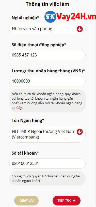 Các bước vay tiền vayvnd bước 3