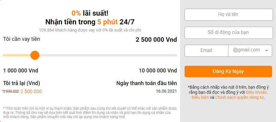 Đăng k&yacute; vay tiền oneclickmoney