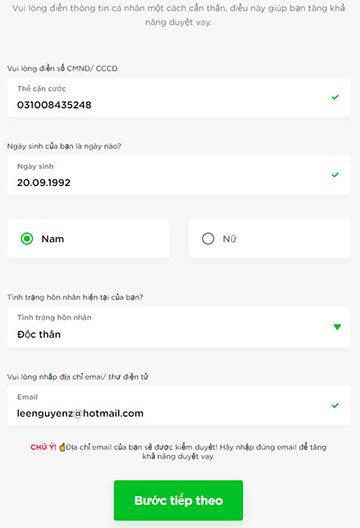 Điền thông tin cá nhân Điền thông tin cá nhân