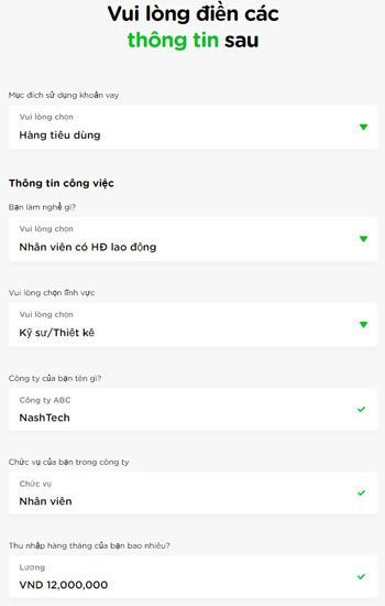 Điền thông tin công việc Điền thông tin công việc
