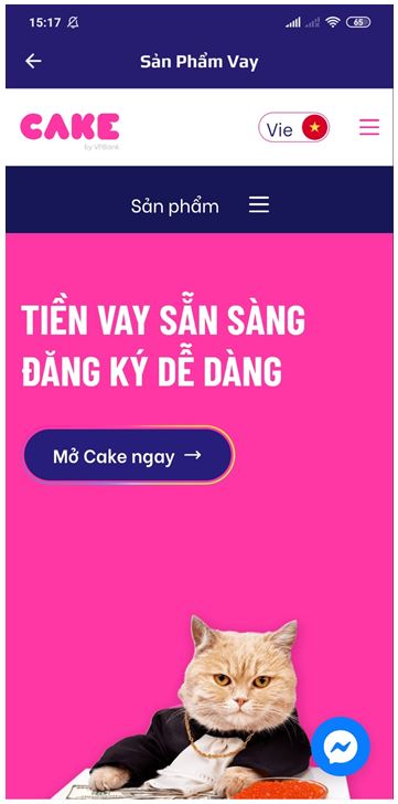 Đăng nhập v&agrave;o Cake để vay tiền